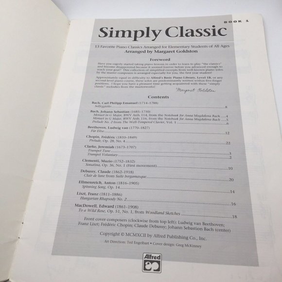 Simply Classic, Book 1 1992 Margaret Goldston Alfred Publishing 13 Favorites VTG - Picture 3 of 6
